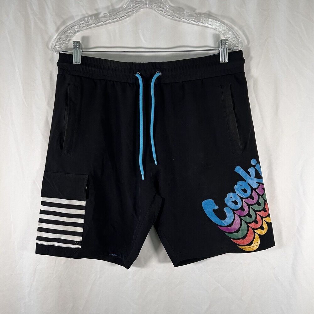 Cookies Trunks Men's Medium Black Pull On Drawstring Zip Pockets Lined